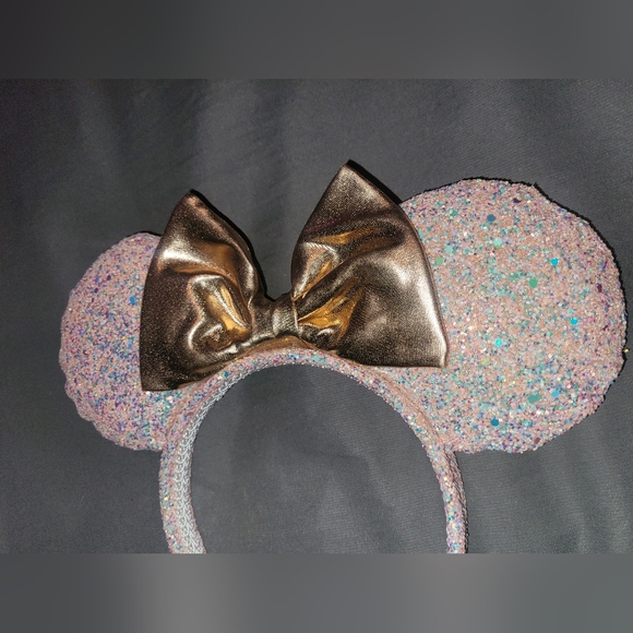 Chunky glitter and rose gold bow minnie mouse ears for Disneyland - Picture 2 of 4